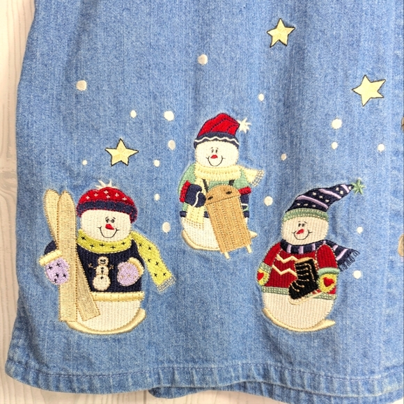 Christopher and Banks Snowman Shirt Women's Size Medium Embroidered Button Up - Picture 4 of 14